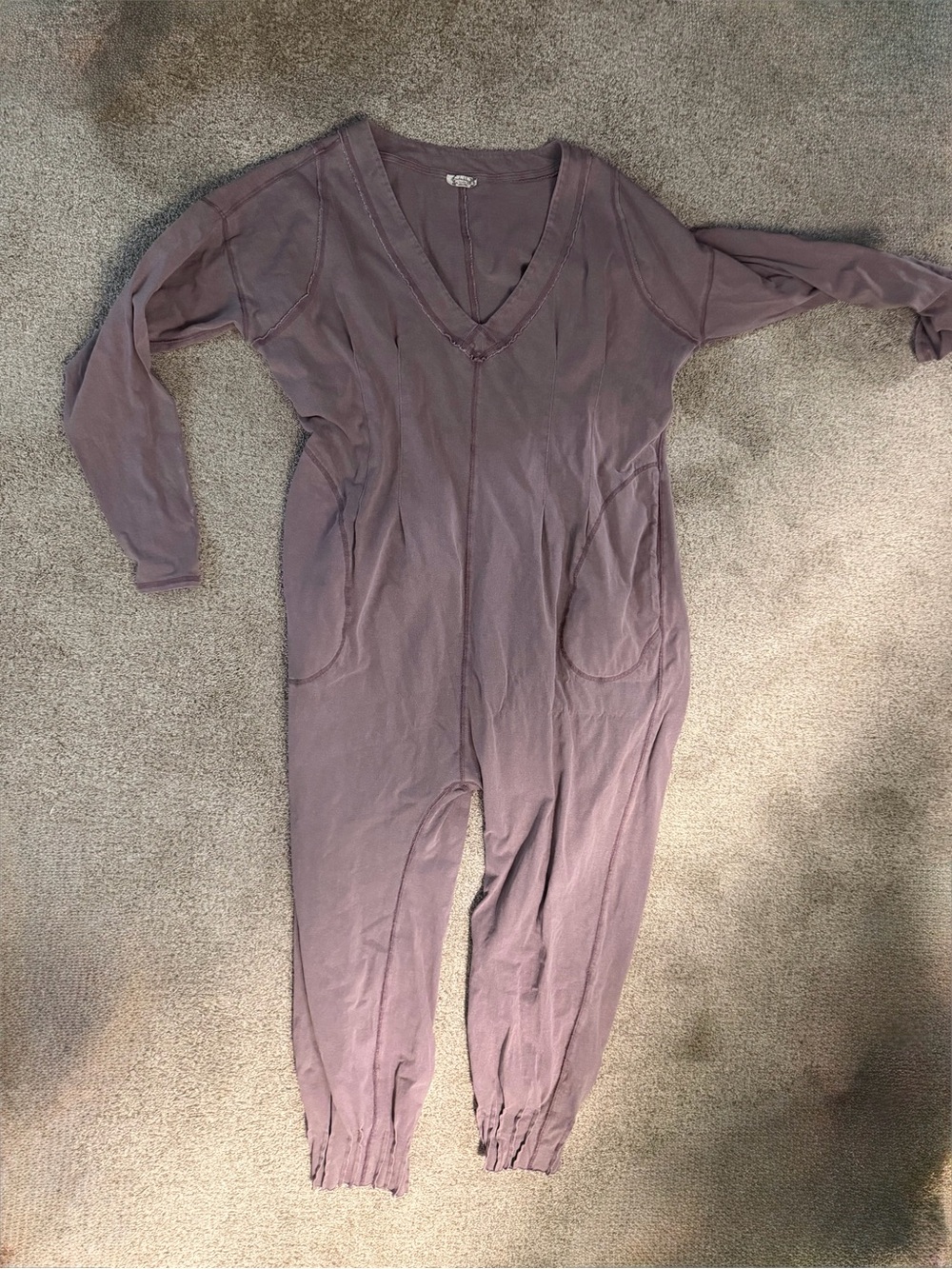 Free People One-Piece Jumpsuit in Mauve - V-Neck Long Sleeve
